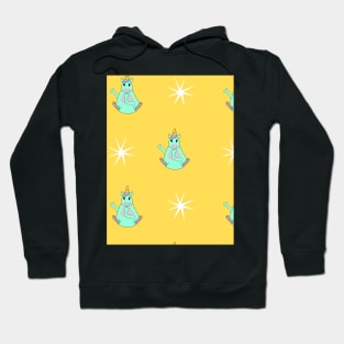 Fairytale unicorns and stars on a yellow background. Miracles, magic, children's fantasies. Hoodie